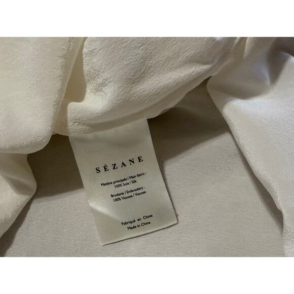 Sezane Ivory Ilonie Blouse Size 10 US Womens Designer Silk Top Cream Loose Fit - Picture 10 of 11